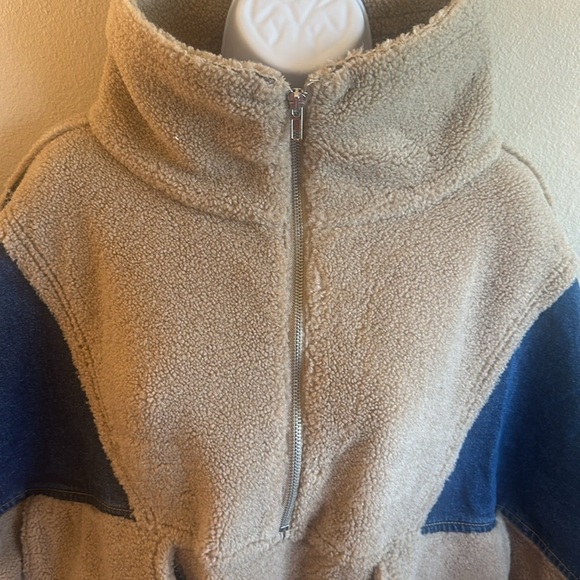 BiBi Half Zip Fleece Denim Pullover Size Large Latte Long Sleeve Pockets - Picture 6 of 14